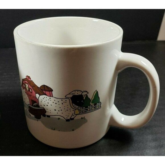 Vintage Set Farmhouse Ceramic Coffee Mugs Farm Animals Barn Sheep Geese Country - Picture 4 of 9